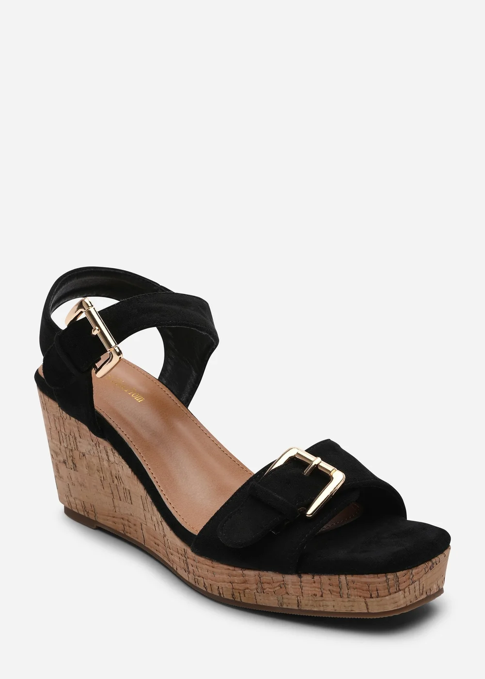 Where's That From Olivine Double Strap Platform Black Suede Wedge - Size 7 Image 3