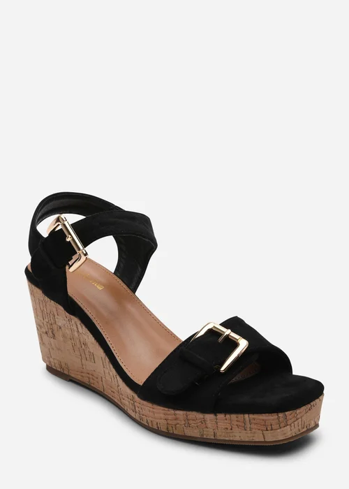 Where's That From Olivine Double Strap Platform Black Suede Wedge - Size 7 Image 3