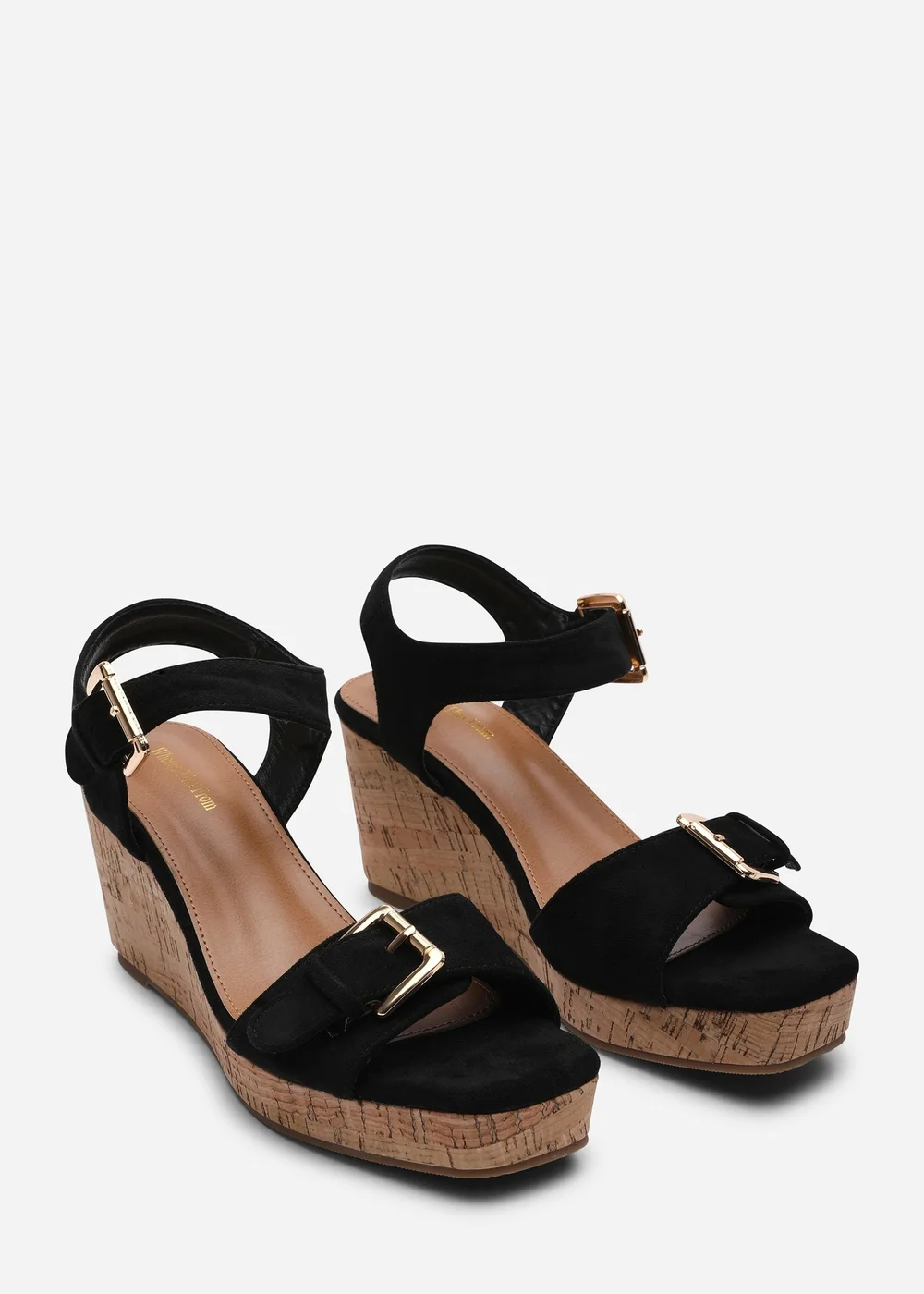 Where's That From Olivine Double Strap Platform Black Suede Wedge - Size 7 Image 4