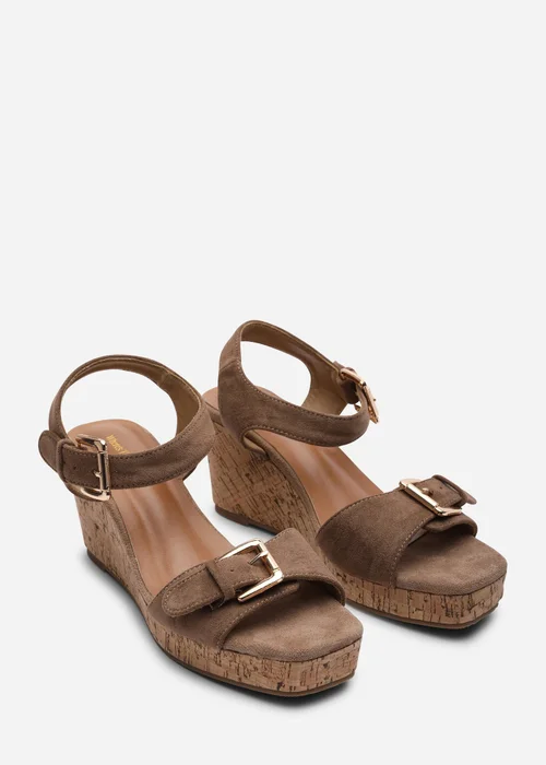 Where's That From Olivine Double Strap Platform Camel Suede Wedge - 4 Image 4