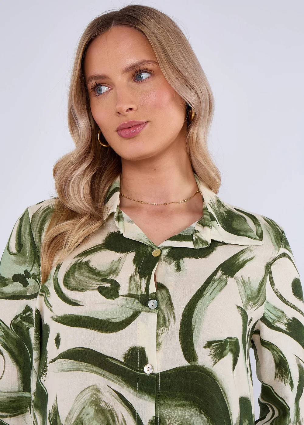 Gini London Military Green Linen Pocket Detail Shirt Midi Dress - S/M Image 3