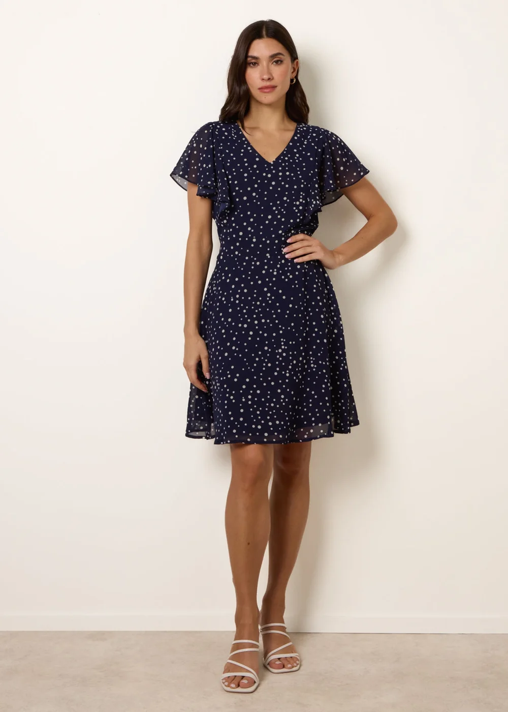 Blue Vanilla Navy Polka Dot V Neck Tie Back Mini Dress - 8 Image 2