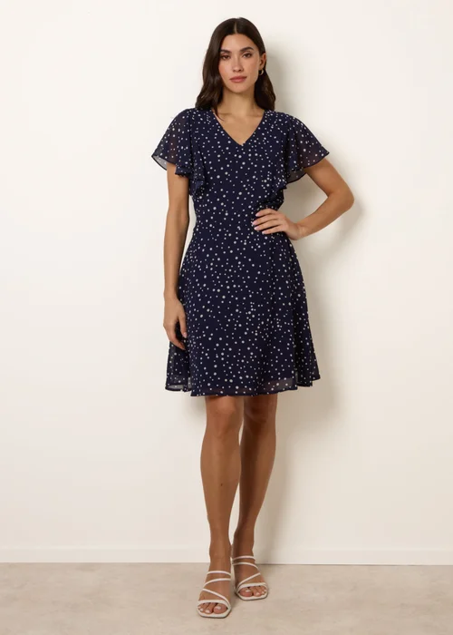 Blue Vanilla Navy Polka Dot V Neck Tie Back Mini Dress - 8 Image 2