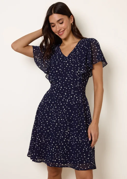 Blue Vanilla Navy Polka Dot V Neck Tie Back Mini Dress - 8 Image 1