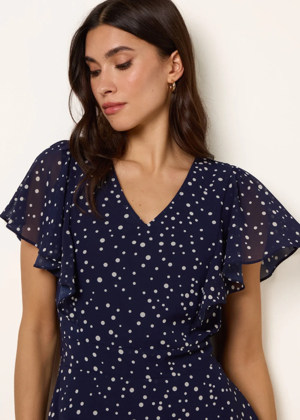 Blue Vanilla Navy Polka Dot V Neck Tie Back Mini Dress - 8 Image 3