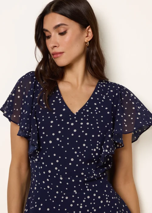 Blue Vanilla Navy Polka Dot V Neck Tie Back Mini Dress - 8 Image 3