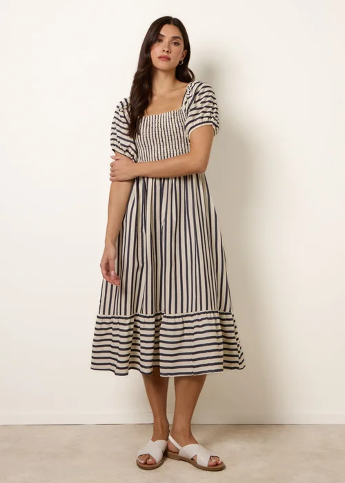 Blue Vanilla Blue Square Neck Puff Sleeve Stripe Midi Dress - S Image 3