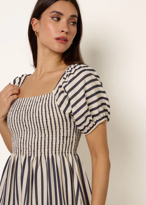 Blue Vanilla Blue Square Neck Puff Sleeve Stripe Midi Dress - S Image 2
