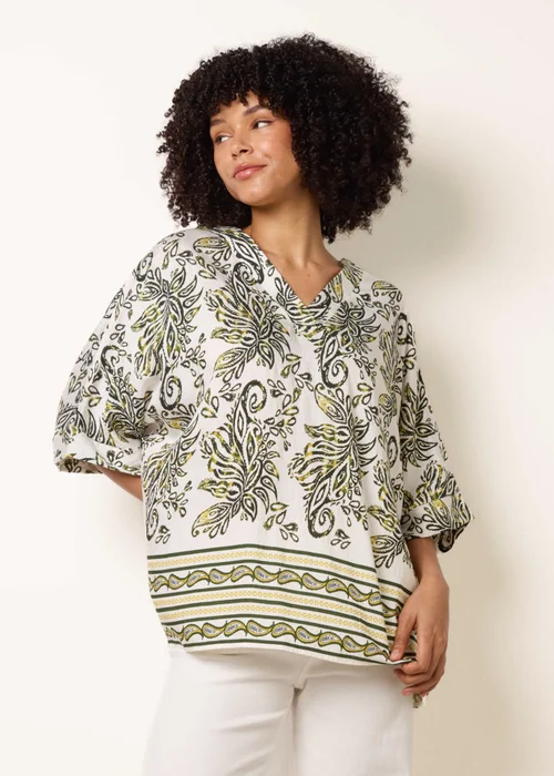 Blue Vanilla White Boxy Short Sleeve Printed Top - S/M Image 1