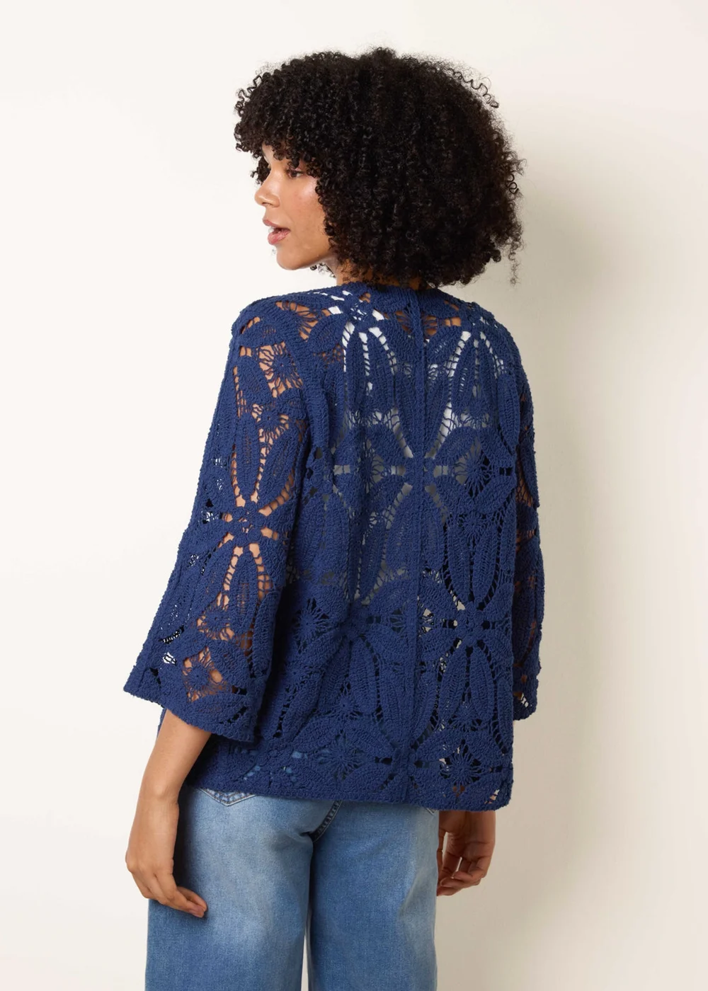 Blue Vanilla Navy Crochet Tie Front Cardigan - S/M Image 4