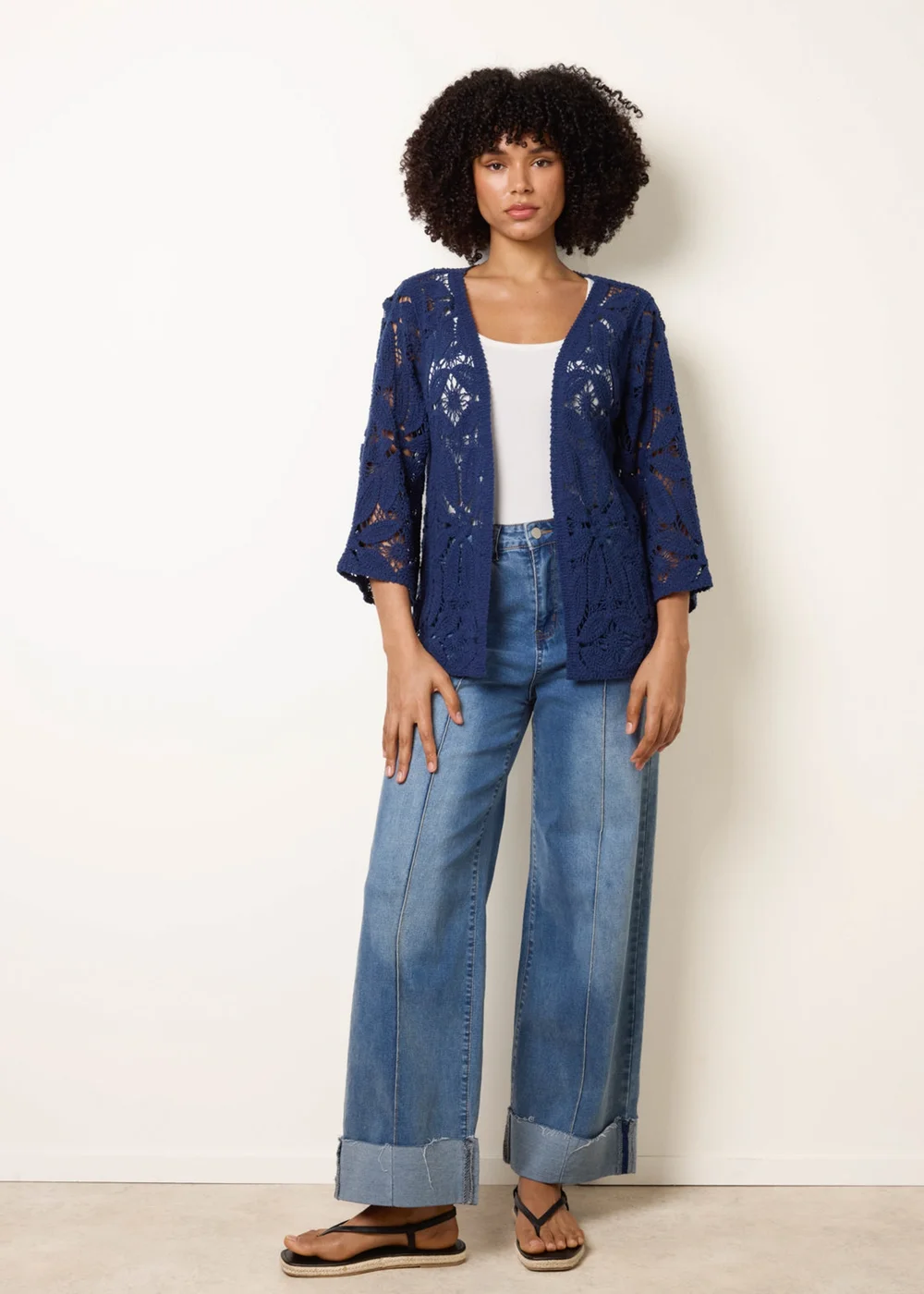 Blue Vanilla Navy Crochet Tie Front Cardigan - S/M Image 3