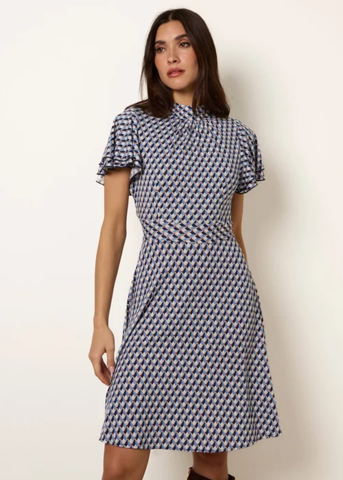 Blue Vanilla Multi High Neck Angel Sleeve Mini Dress - 16 Image 2