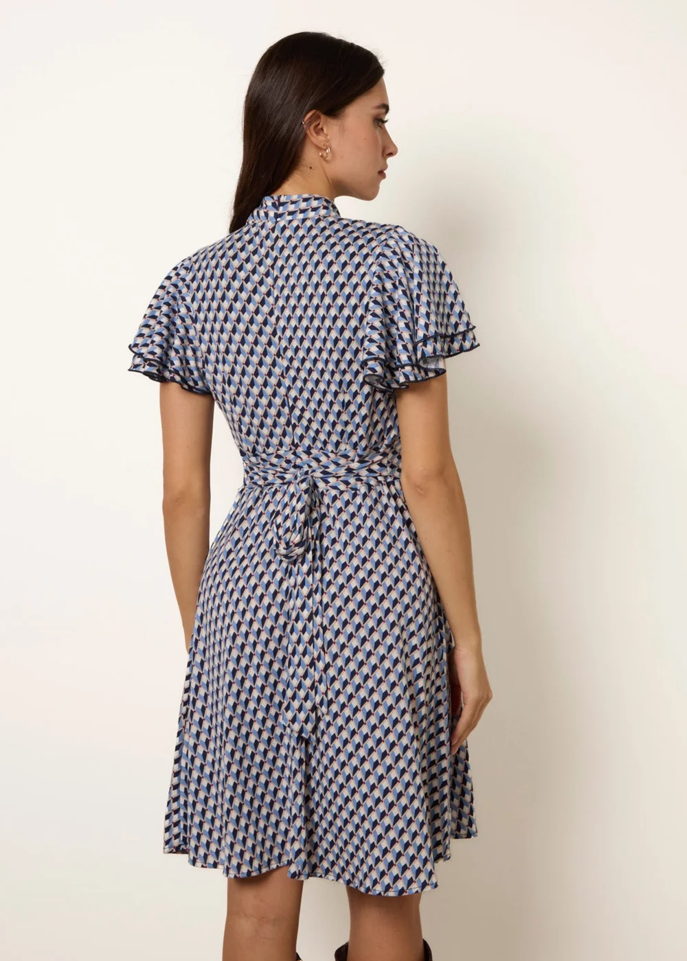 Blue Vanilla Multi High Neck Angel Sleeve Mini Dress - 16 Image 4