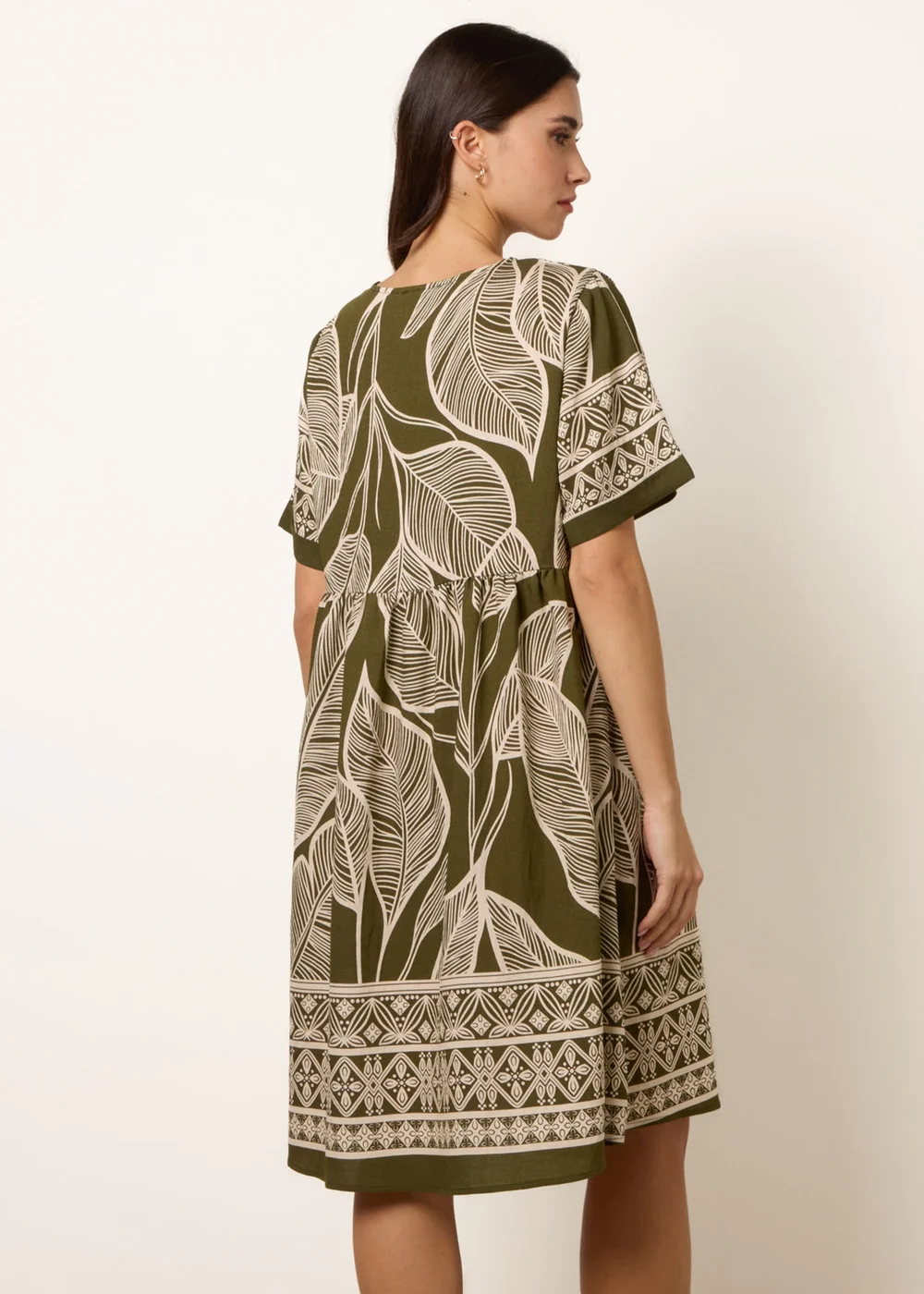 Blue Vanilla Khaki Dress With Tropical Leaf Print - M/L Image 4