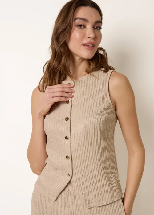 Blue Vanilla Stone Crew Neck Button Through Vest - S Image 1