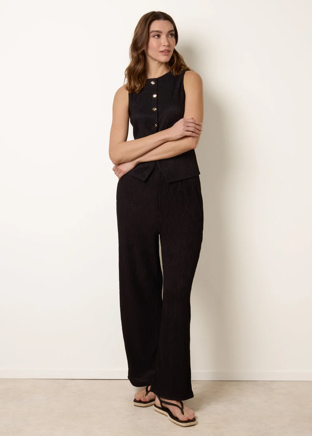Blue Vanilla Black Crew Neck Button Through Vest - M Image 2