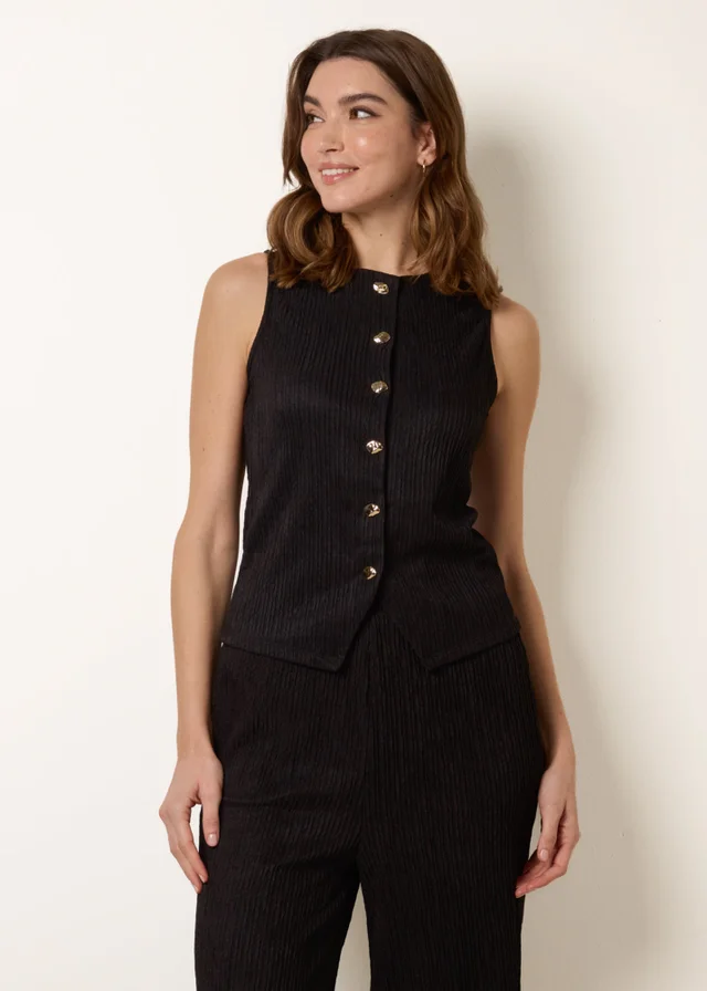 Blue Vanilla Black Crew Neck Button Through Vest