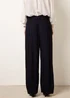 Blue Vanilla Navy Shirred Waist Pleated Wide Leg Trousers - One Size Image 4