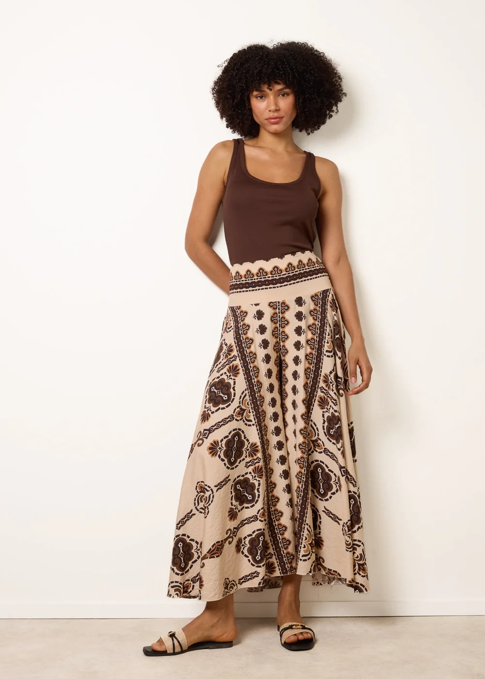 Blue Vanilla Brown Deep Waist Flowy Pants - M/L Image 2