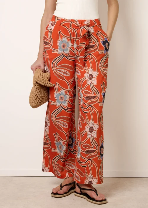 Blue Vanilla Orange Paper Bag Tie Waist Wide Leg Trousers - M Image 2
