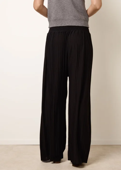 Blue Vanilla Black Shirred Waist Pleated Wide Leg Trousers - One Size Image 3