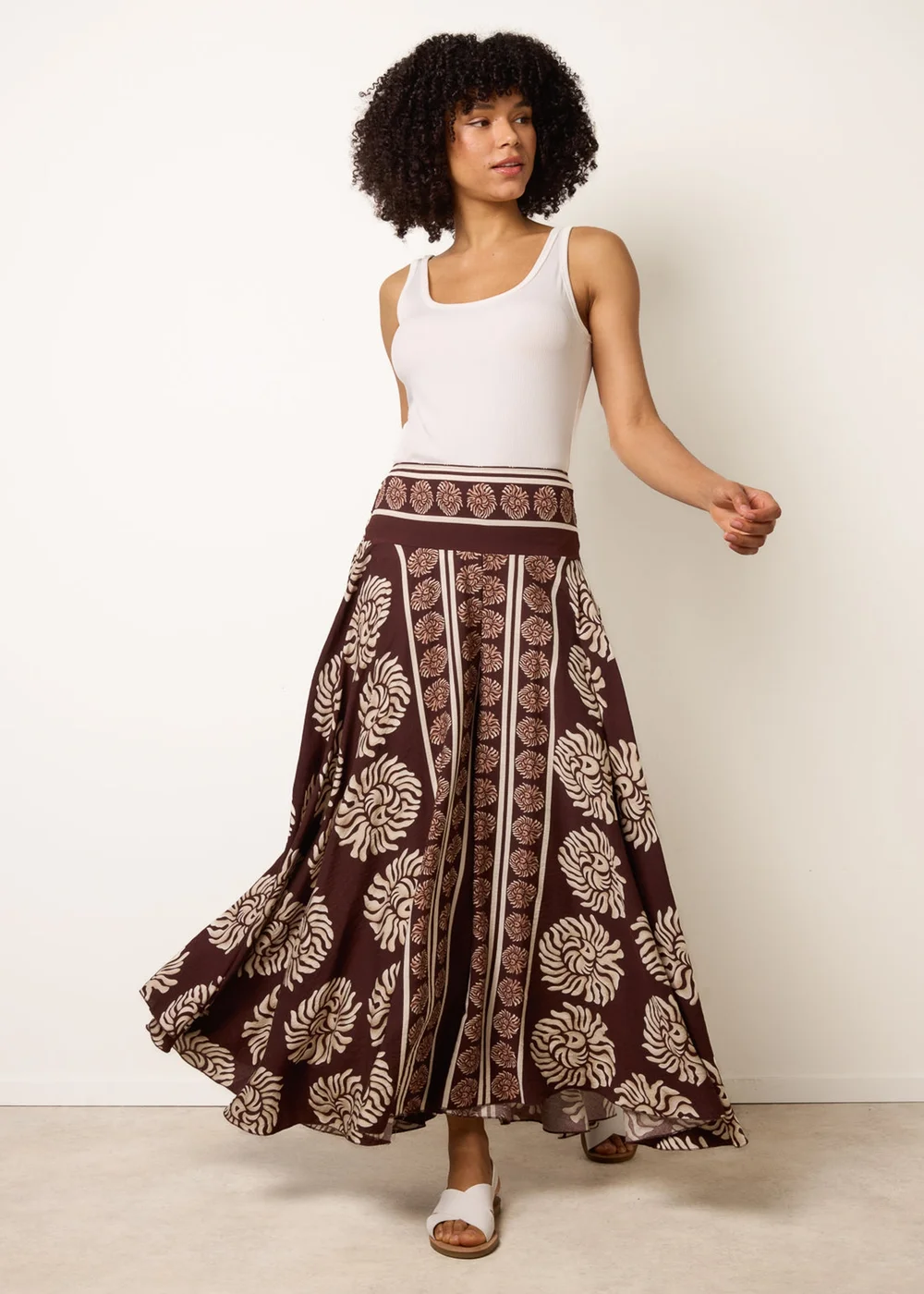 Blue Vanilla Brown Deep Waist Flowy Pants - M/L Image 1