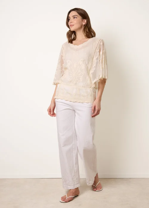 Blue Vanilla Stone Floral Lace Butterfly Sleeve Blouse - M/L Image 2