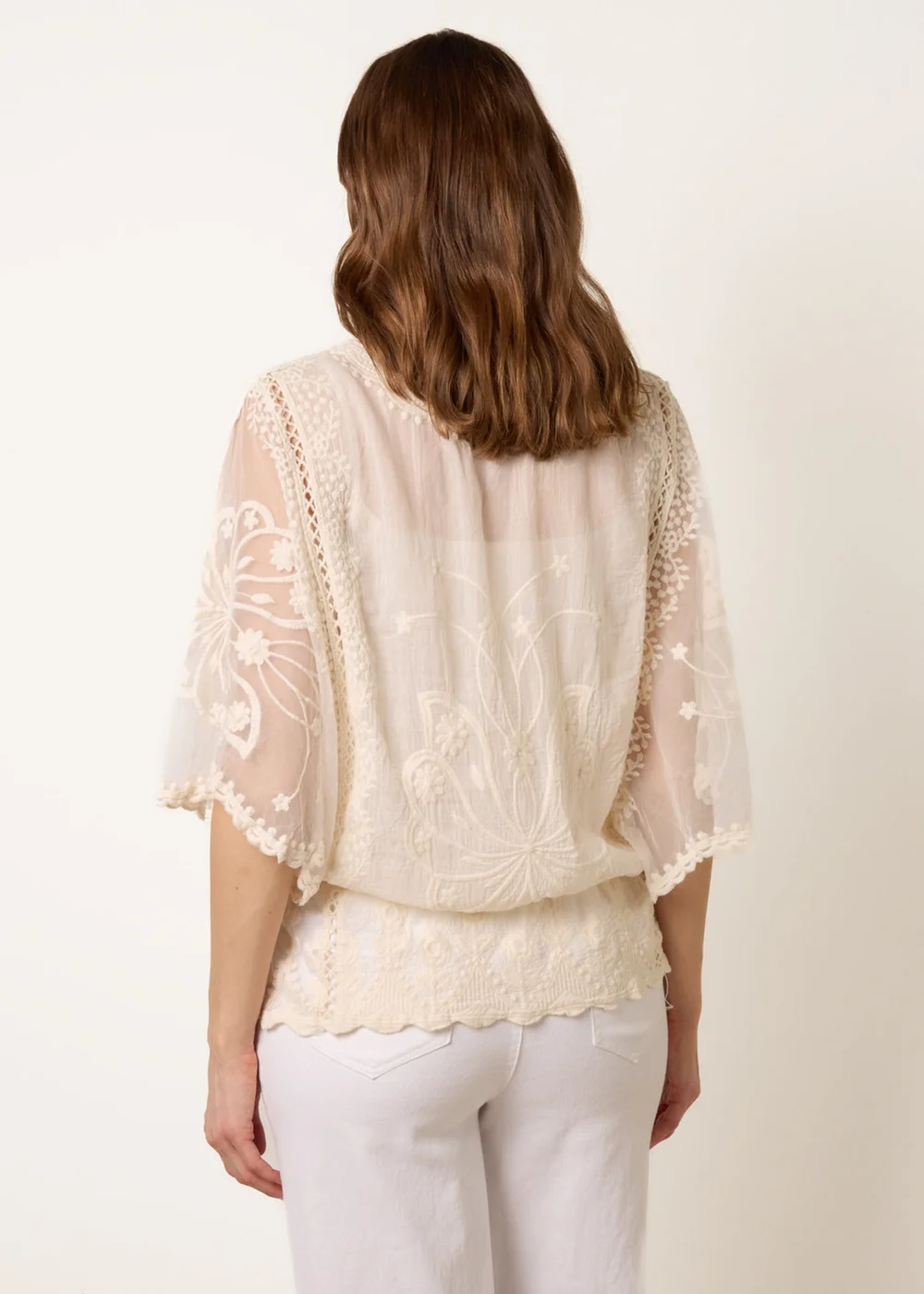 Blue Vanilla Stone Floral Lace Butterfly Sleeve Blouse - M/L Image 4