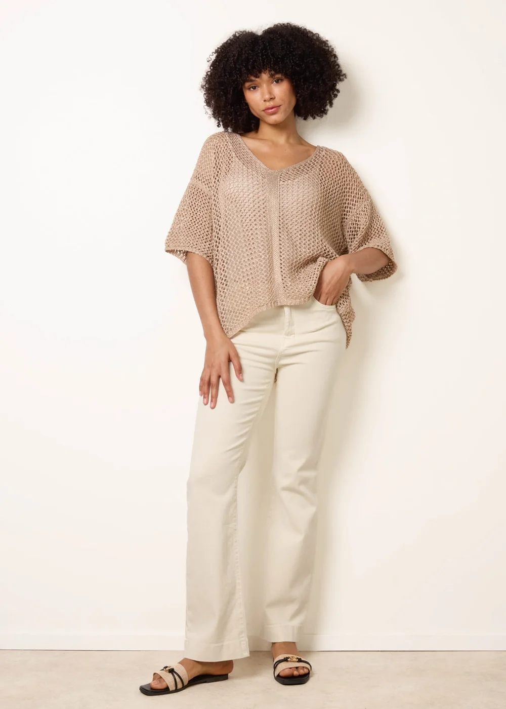 Blue Vanilla Gold Mesh Knitted Top With Short Sleeves - One Size Image 2