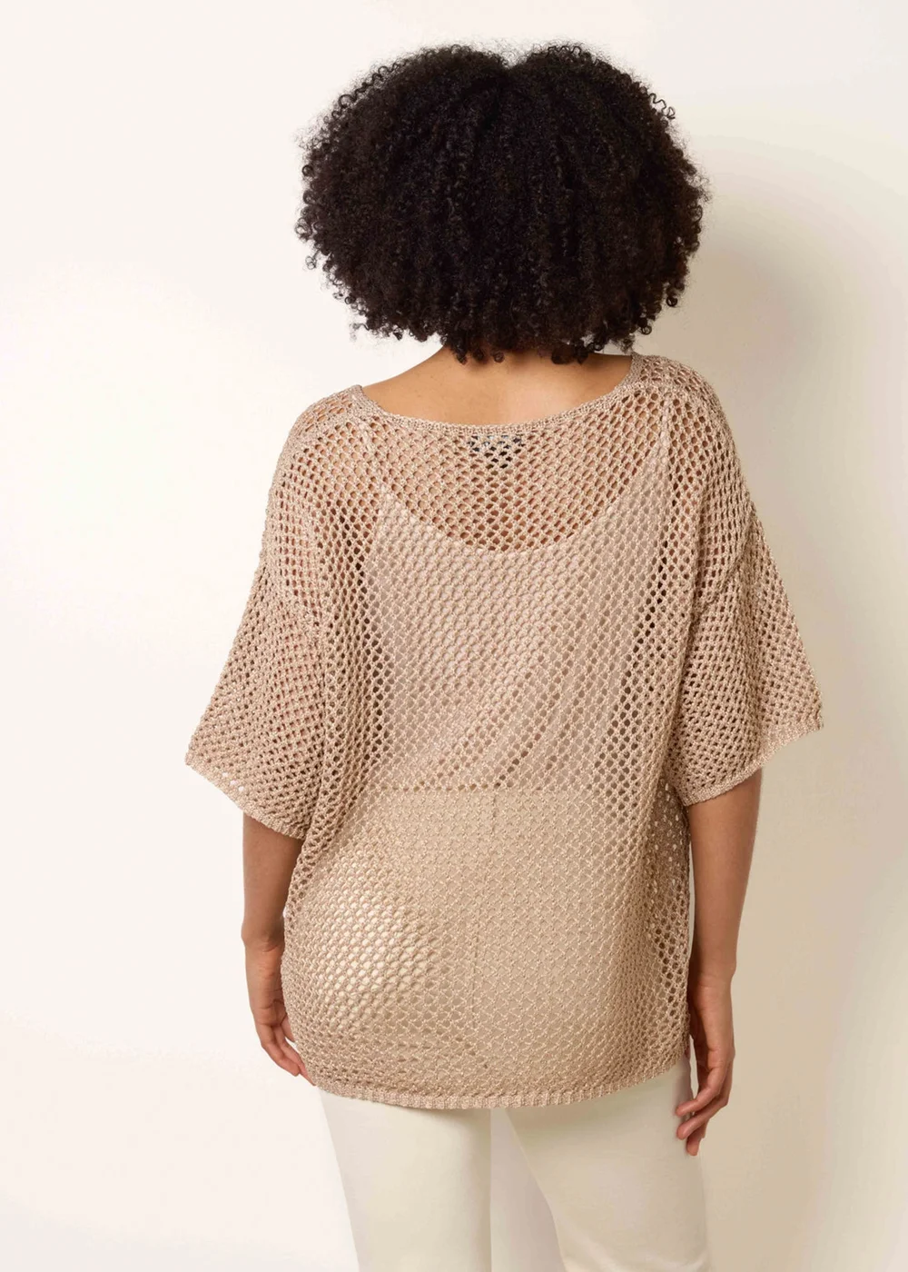 Blue Vanilla Gold Mesh Knitted Top With Short Sleeves - One Size Image 4
