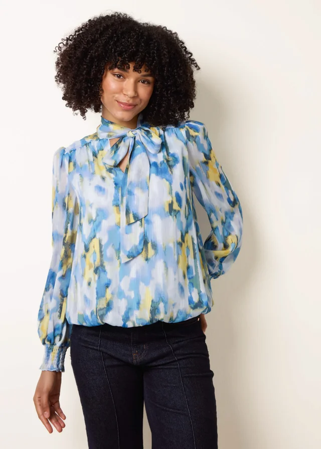 Blue Vanilla Multi Pussybow Puffball Top