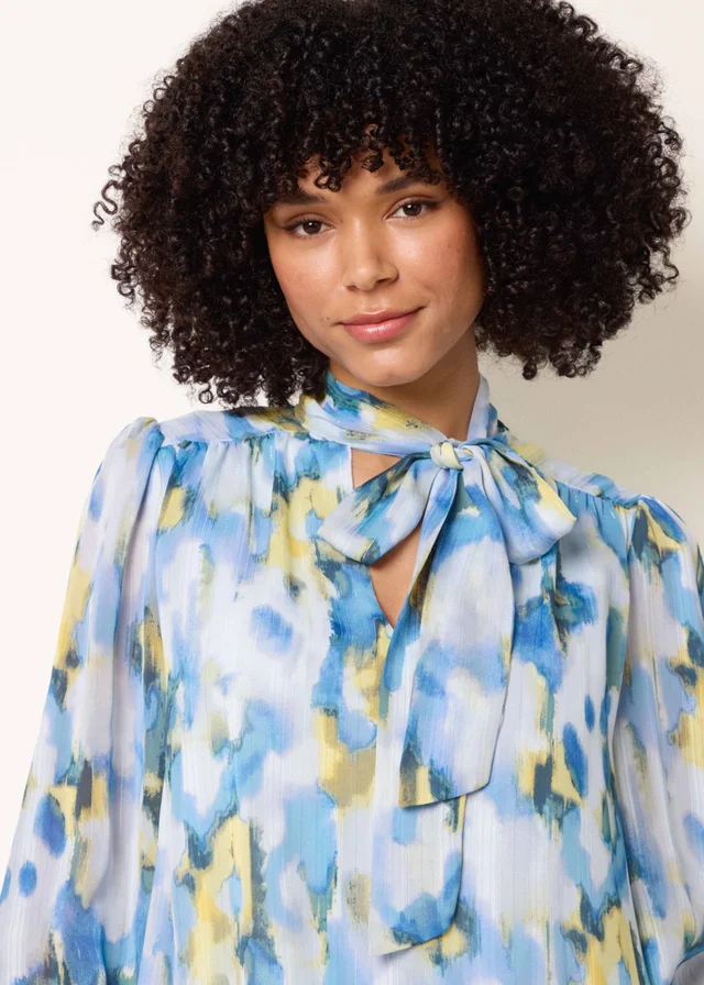 Blue Vanilla Multi Pussybow Puffball Top