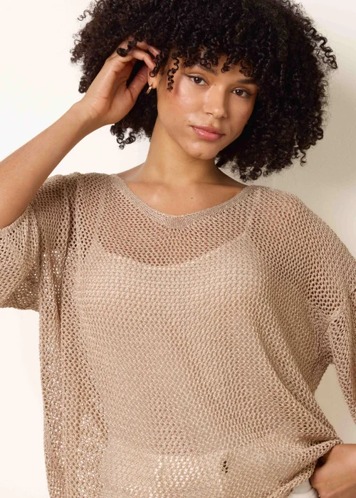 Blue Vanilla Gold V Neck Crochet Top - One Size Image 3