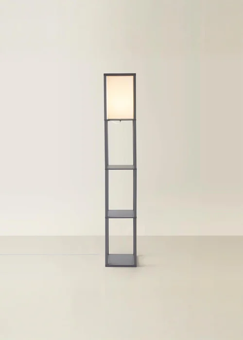 ValueLights Struttura Grey Wooden Shelves Floor Lamp - One Size Image 5