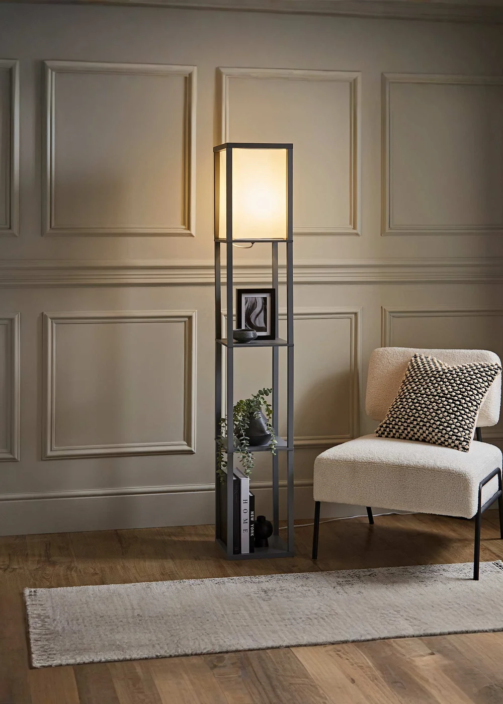 ValueLights Struttura Grey Wooden Shelves Floor Lamp - One Size Image 1