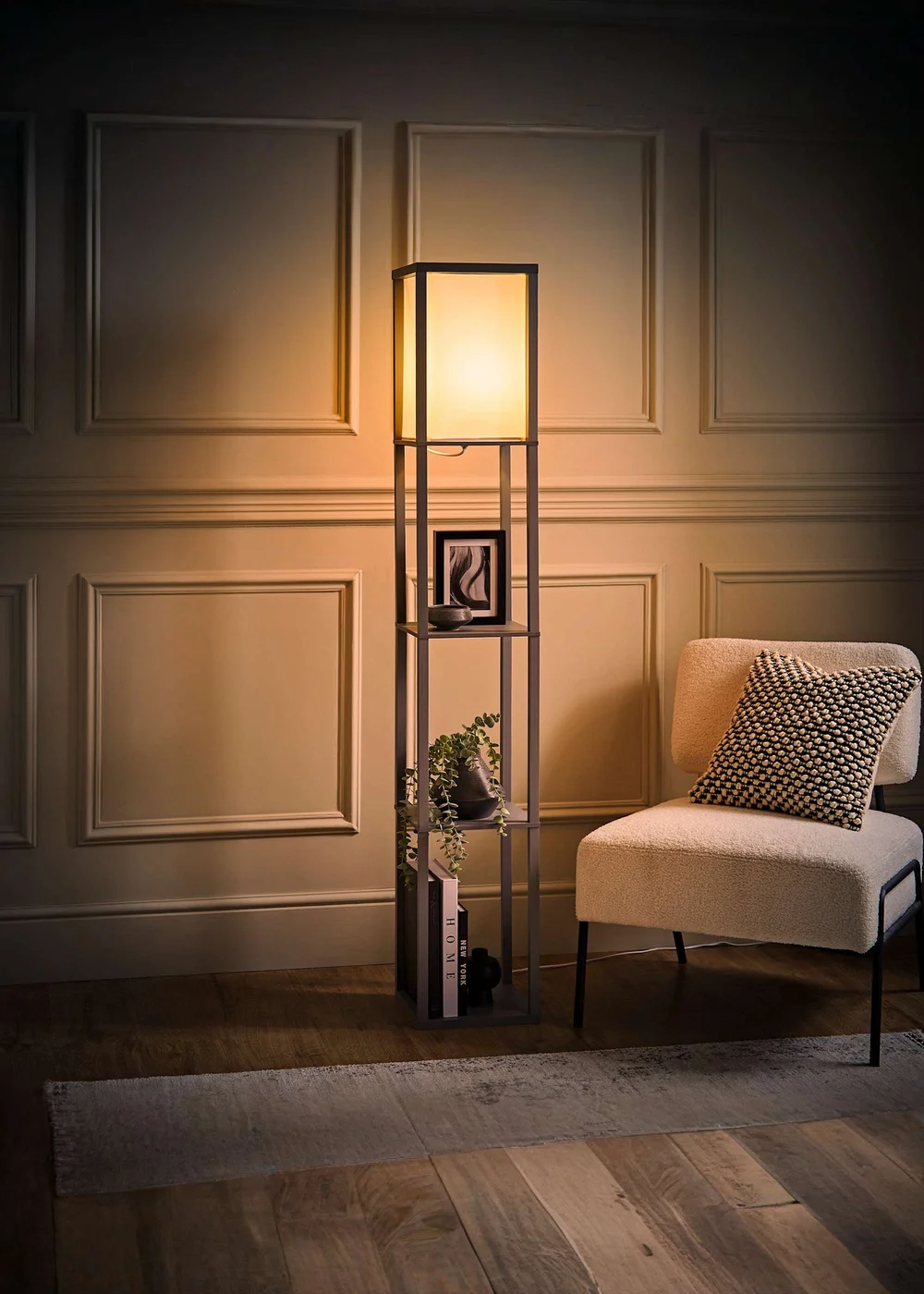 ValueLights Struttura Grey Wooden Shelves Floor Lamp - One Size Image 2