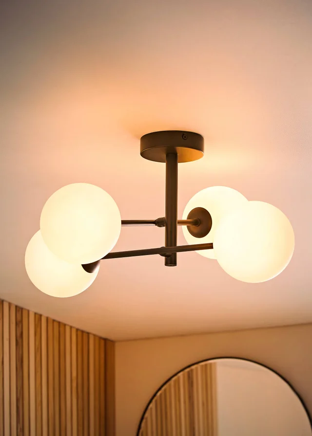 ValueLights Darla Black 4 Way Bathroom Ceiling Light with Bulbs