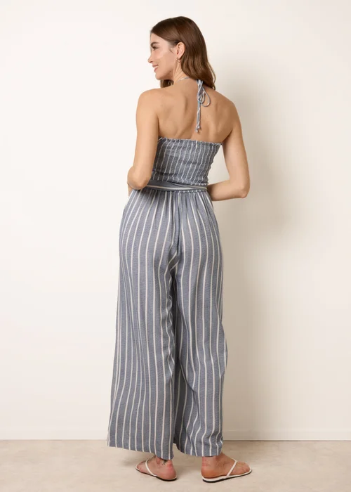 Blue Vanilla Blue Bardot Tie Neck Pinstripe Jumpsuit - M/L Image 4