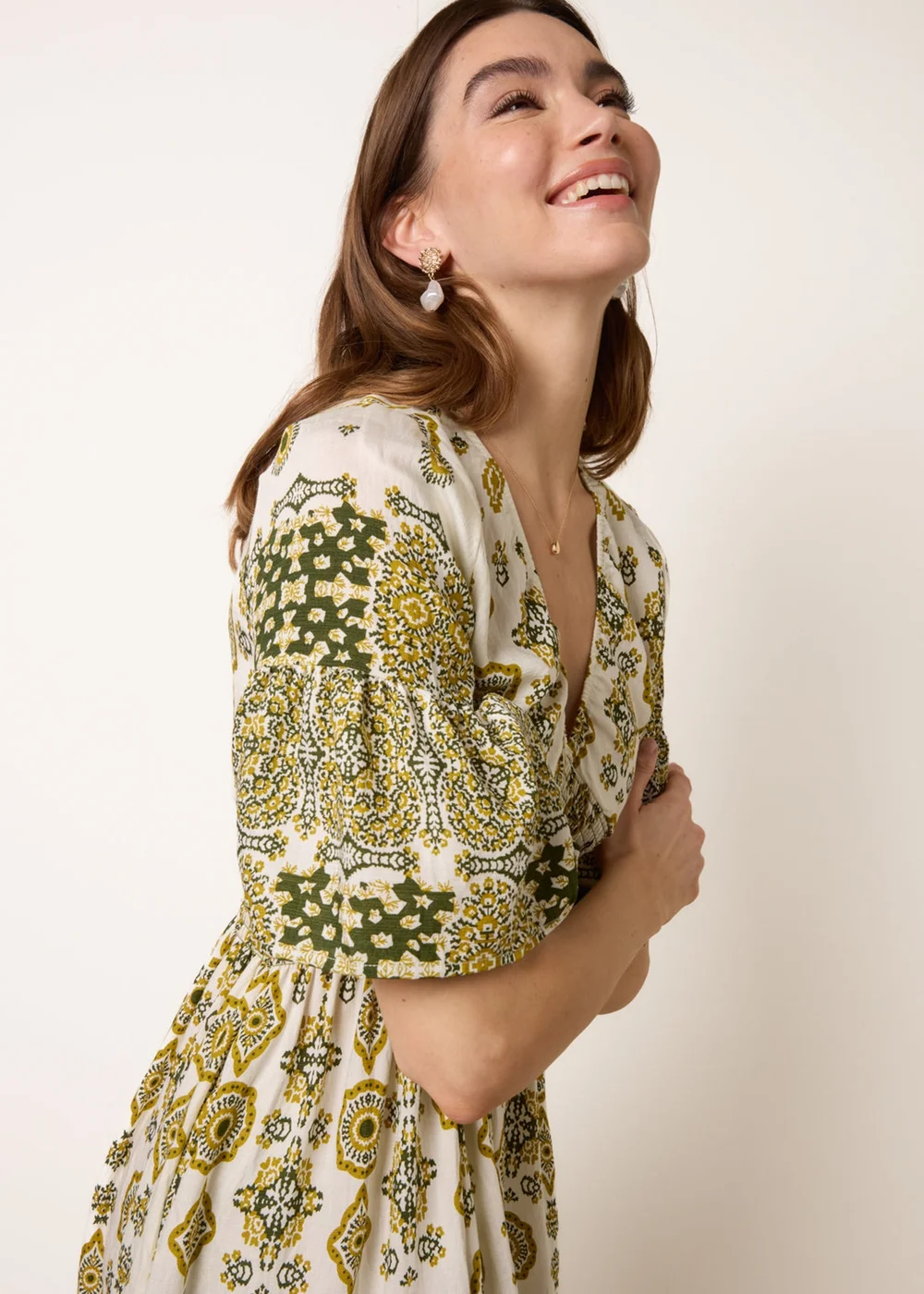 Blue Vanilla Lime V Neck Border Print Dress - S Image 2