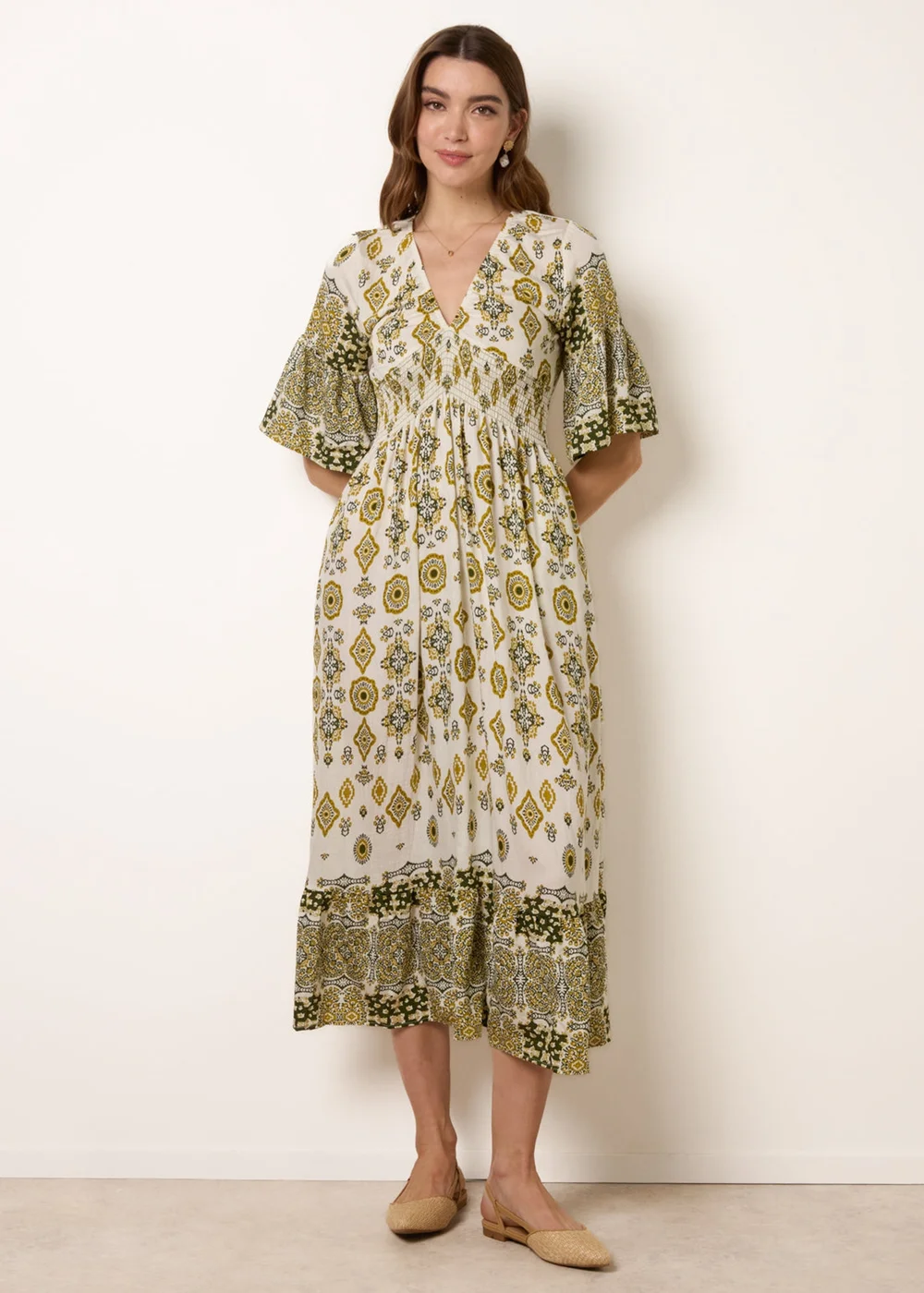 Blue Vanilla Lime V Neck Border Print Dress - S Image 3