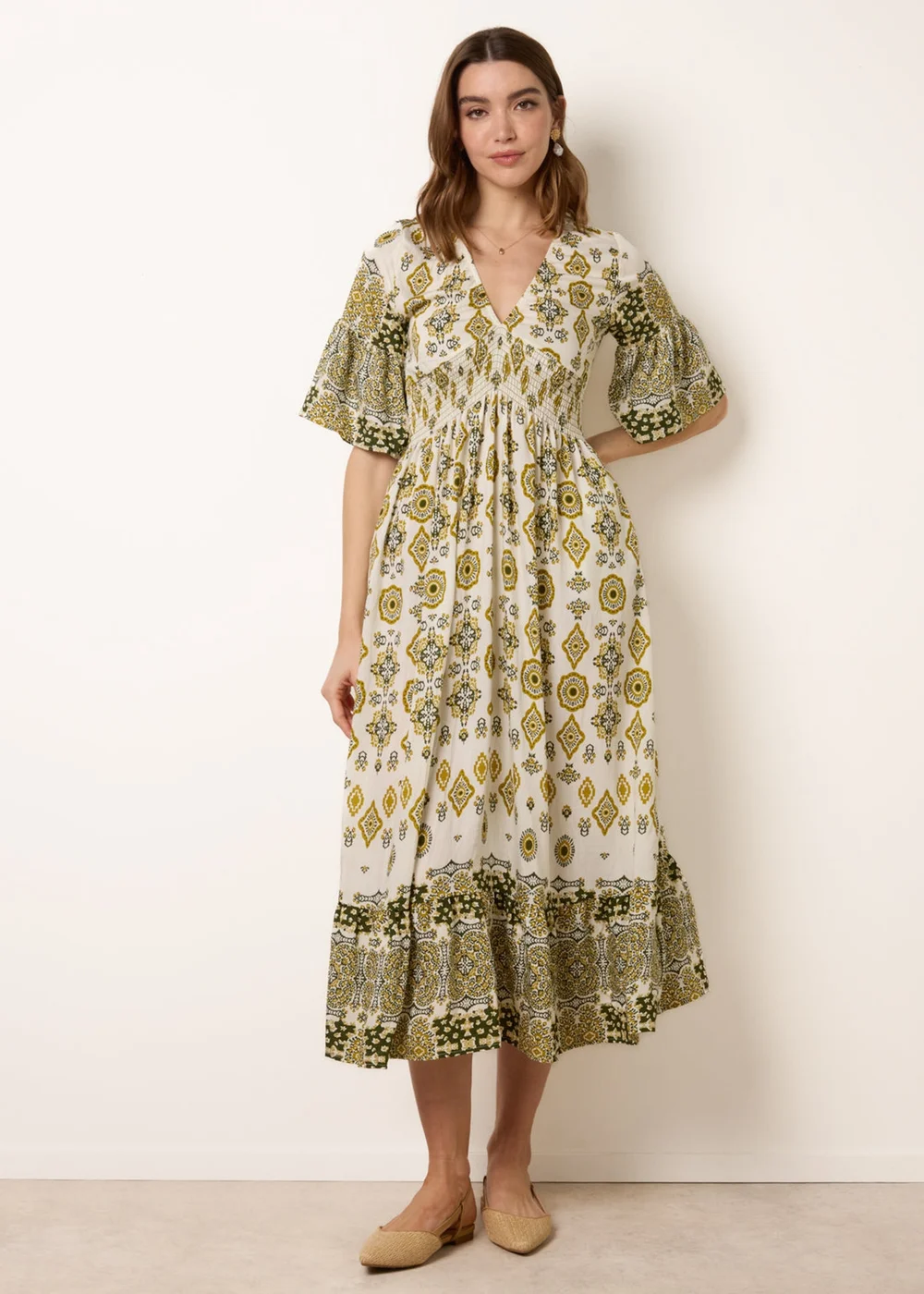 Blue Vanilla Lime V Neck Border Print Dress - S Image 1