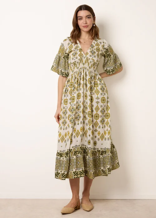 Blue Vanilla Lime V Neck Border Print Dress - S Image 1