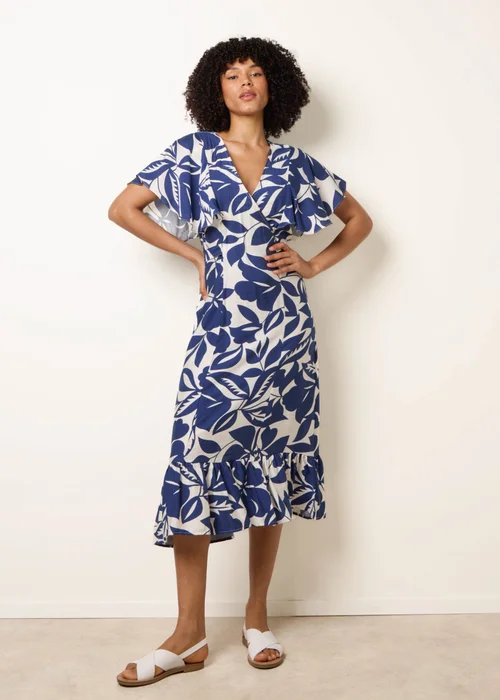 Blue Vanilla Blue Printed V Neck Dress - M Image 1