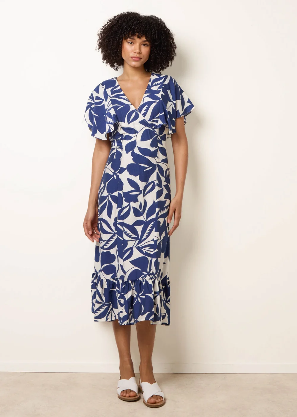 Blue Vanilla Blue Printed V Neck Dress - M Image 3