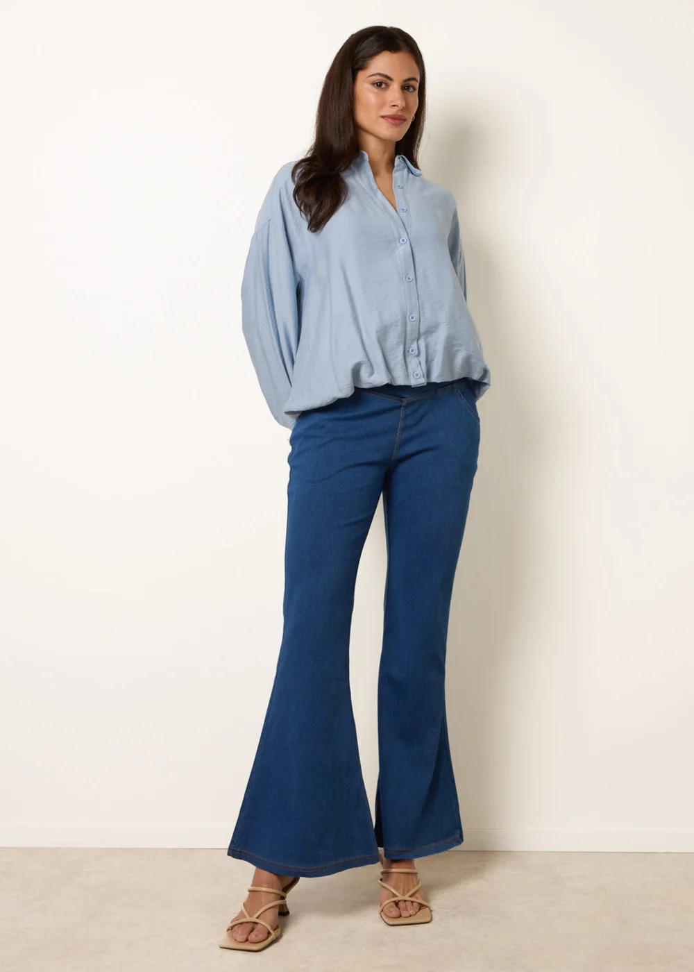 Blue Vanilla Blue Flared Cross Over Waistband Jeans - M Image 1