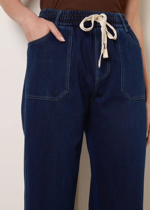Blue Vanilla Navy Contrast Drawstring Waist Wide Leg Trousers - S Image 4