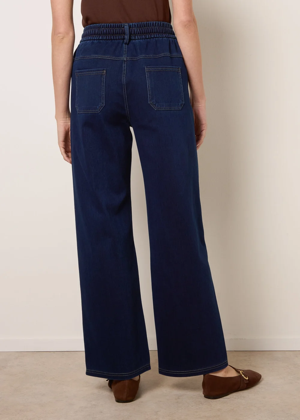 Blue Vanilla Navy Contrast Drawstring Waist Wide Leg Trousers - S Image 5
