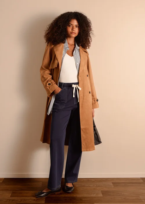 Blue Vanilla Navy Contrast Drawstring Waist Wide Leg Trousers - S Image 1