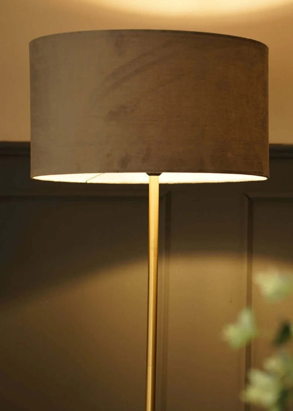 ValueLights Tavel Brushed Gold Floor Lamp with Grey Velvet Shade - One Size Image 2