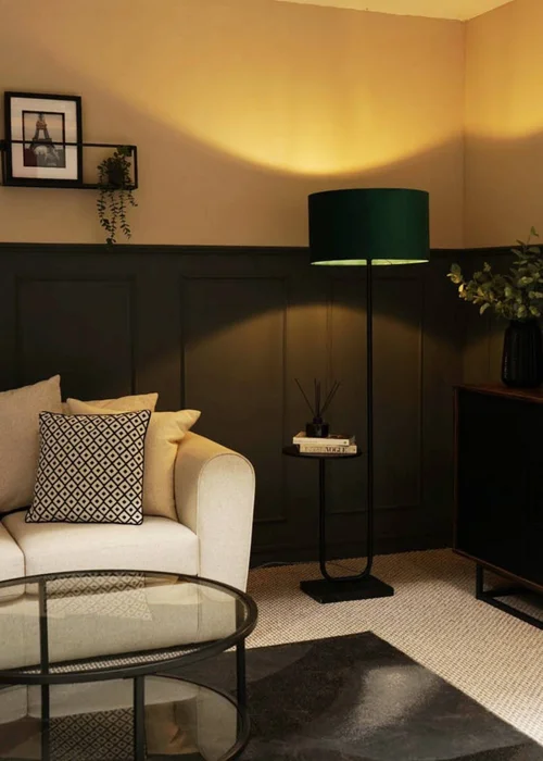 ValueLights Tavel Brushed Matt Black Floor Lamp with Green Velvet Shade - One Size Image 4